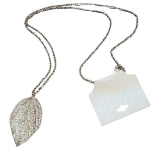 Jules B Rhinestone Statement Necklace Gold Tone Leaf Pendant